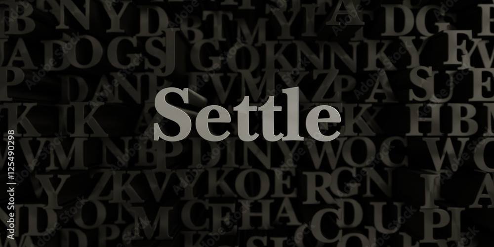 Settle - Stock image of 3D rendered metallic typeset headline illustration.  Can be used for an online banner ad or a print postcard.
