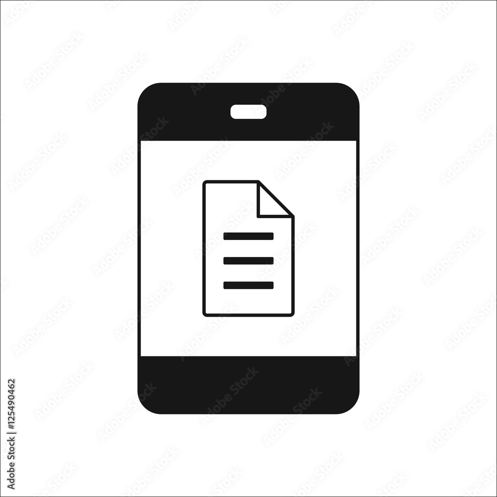 Paper list symbol on phone silhouette icon on background Paper list symbol on phone silhouette icon on background