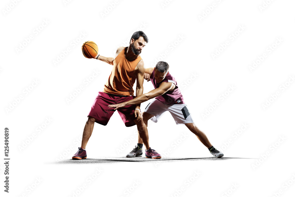 Basketball players in action isolated on white