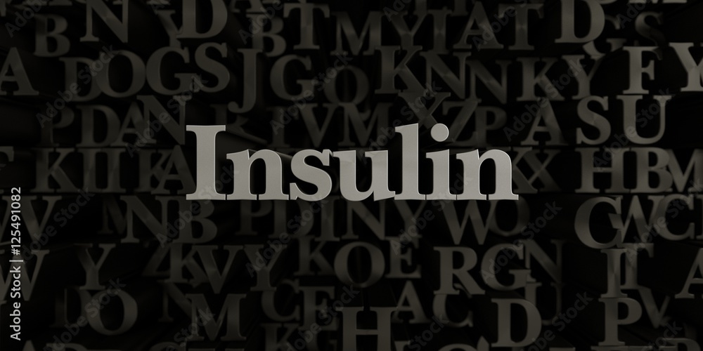 Insulin - Stock image of 3D rendered metallic typeset headline illustration.  Can be used for an online banner ad or a print postcard.