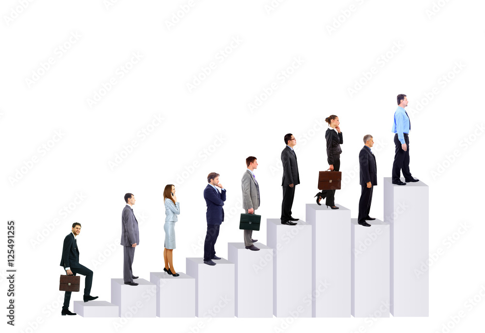 Business people team and diagram. Isolated over white background Business people team and diagram. Isolated over white background