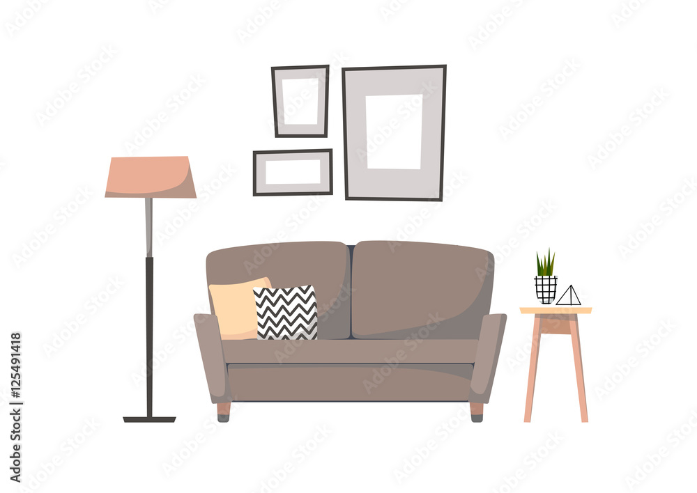 Fototapeta premium Flat vector illustration - Home interior. Сozy living room 