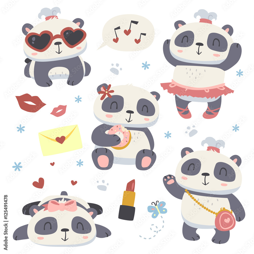 Fototapeta premium vector cartoon style cute girl panda set