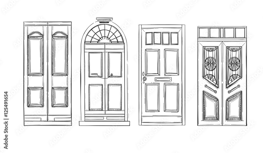 Hand drawn vector illustrations - old vintage doors. Isolated Stock ...