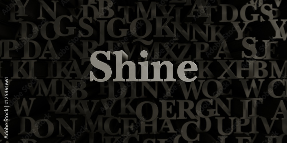 Shine - Stock image of 3D rendered metallic typeset headline illustration.  Can be used for an online banner ad or a print postcard.