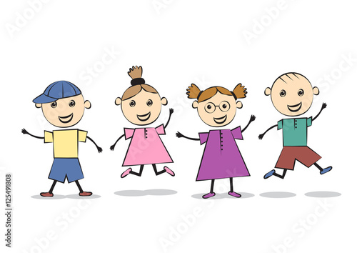 Happy Kids Best Friends - Vector Illustration, Graphic Design. Flat Color Design. For Web, Websites, App, Print, Presentation Templates, Mobile Applications, Promotional Materials