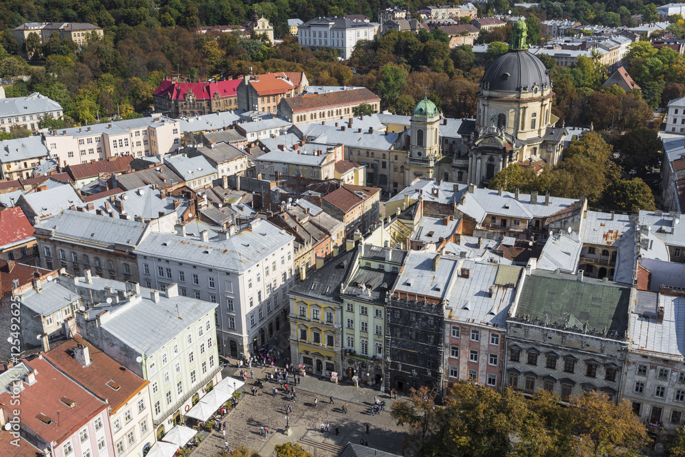 Fototapeta premium Lviv City from above. Central part of the old city of Lvov. Ukraine
