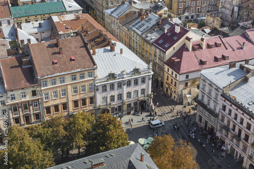 Lviv City from above. Central part of the old city of Lvov. Ukraine