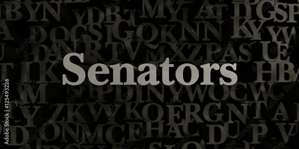 Senators - Stock image of 3D rendered metallic typeset headline illustration.  Can be used for an online banner ad or a print postcard.