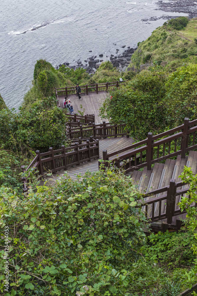 Long stairways down the hill,Jeju Island, South Korea.