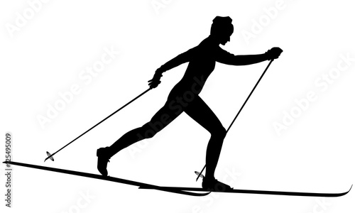 Bild auf Leinwand Silhouette d'un skieur de fond.