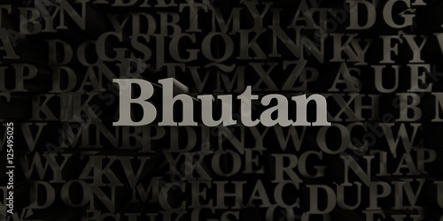 Bhutan - Stock image of 3D rendered metallic typeset headline illustration. Can be used for an online banner ad or a print postcard.