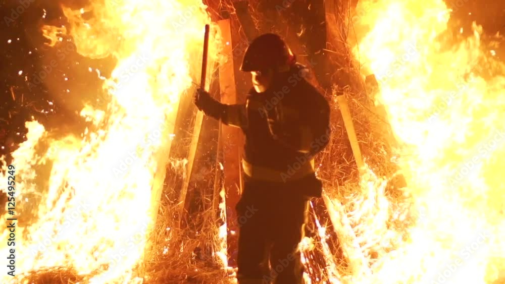 Firemen slowmotion fire