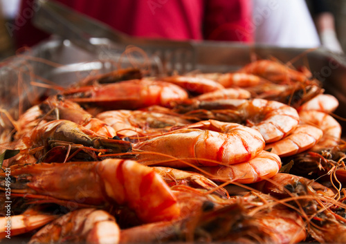 Grilled shrimps. Street food