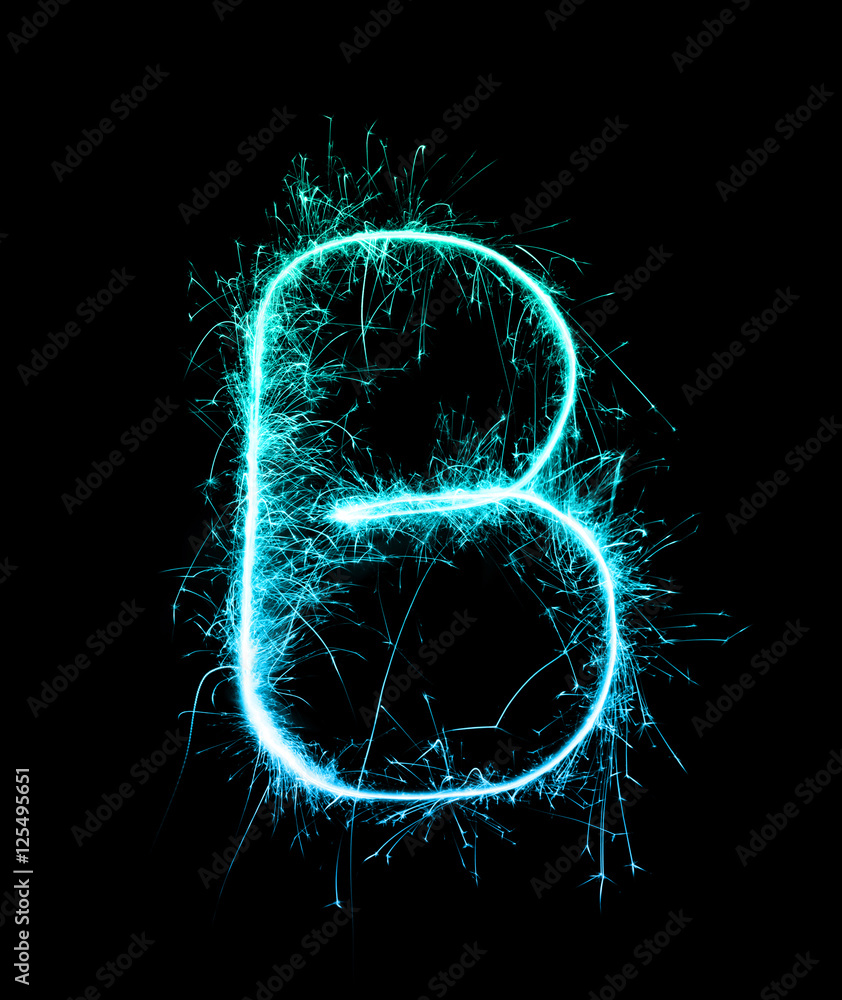 Obraz Sparkler firework light alphabet B (Capital Letters) at night