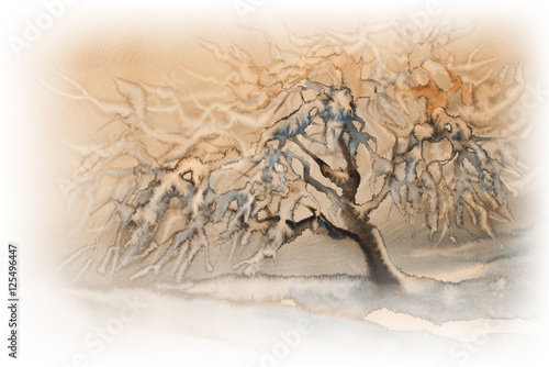 Fototapeta obraz śnieg sztuka natura drzewa