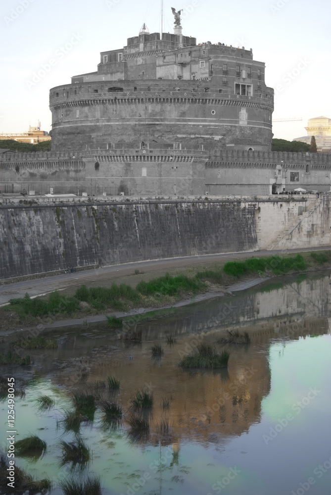 Castel Sant'Angelo in Rome reflected in Tiber river