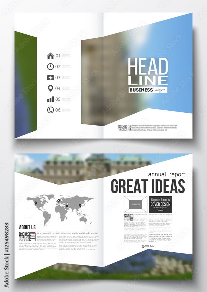 Set of business templates for brochure, magazine, flyer, booklet or annual report. Colorful background, blurred image, park landscape, modern stylish vector texture