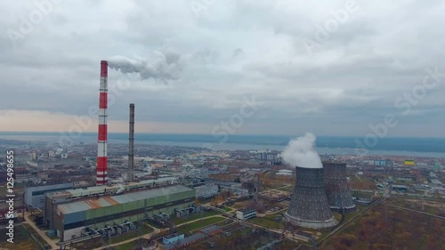 Wallpaper Mural Heavy industry area, industrial zone. Aerial bird eye view. Smoke coming from chimneys. Foggy daytime. 4K. Torontodigital.ca