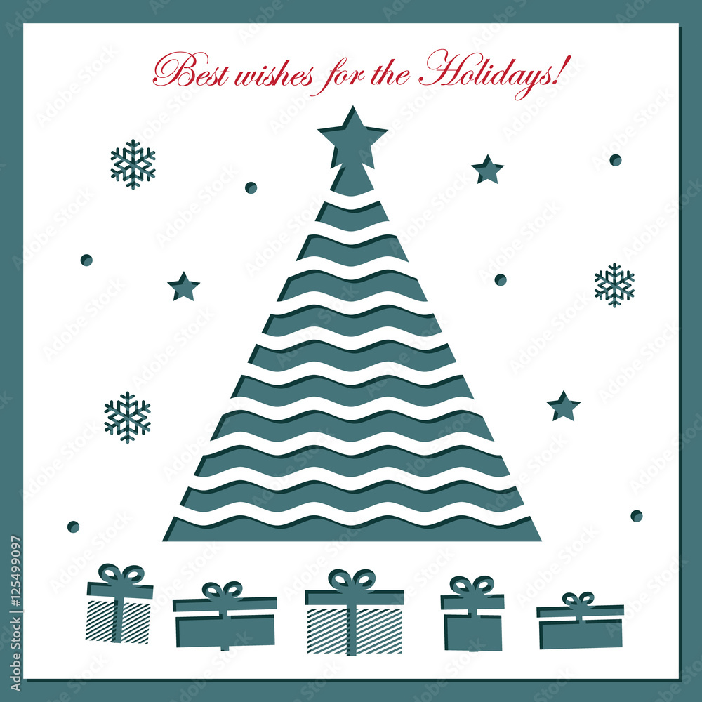 Christmas card template with laser cutting. Stock Vector | Adobe Stock