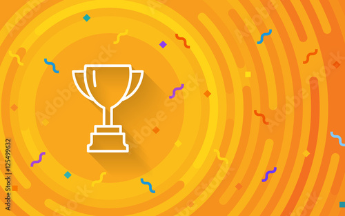 Vector cup. Thin line winner cup. Trophy cup icon. White Cup isolated on orange background. Winner cup. Victory cup icon. Trophy cup symbol. First place cup. Minimalistic hipster cup. Winner cup.
