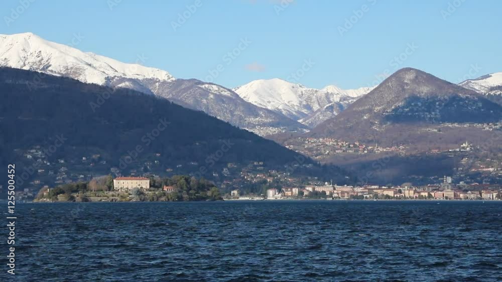 Winter view to Borromean Island Isola Madre and Pallanza Verbania at Lake Maggiore, Italy Winter view to Borromean Island Isola Madre and Pallanza Verbania at Lake Maggiore, Italy