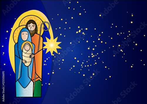  Christmas religious nativity scene, Holy family abstract illustration Mary Joseph and Jesus. Color vector.