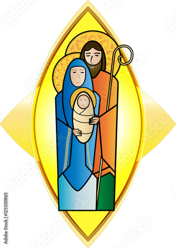 Obraz na plátně Christmas religious nativity scene, Holy family abstract illustration Mary Joseph and Jesus