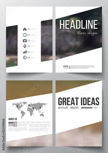 Set of business templates for brochure, magazine, flyer, booklet or annual report. Colorful backdrop, blurred natural background, modern stylish vector texture