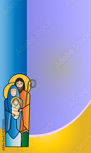Christmas religious nativity scene, Holy family abstract illustration Mary Joseph and Jesus. 