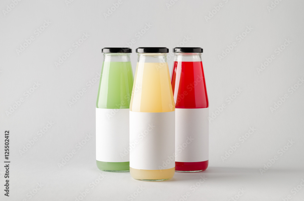 Juice Bottle Mock-Up - Three Bottles. Horizontal Label Juice Bottle Mock-Up - Three Bottles. Horizontal Label