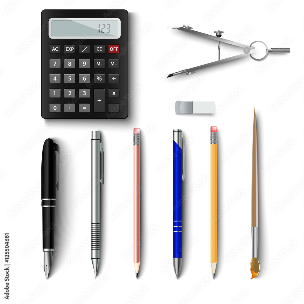 Office writing implements and drawing template Office writing implements and drawing template