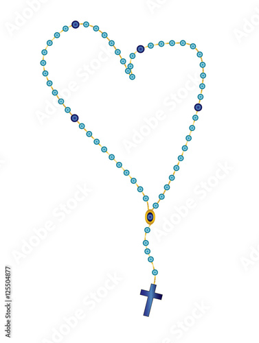 Holy rosary beads, chaplet. Catholic devotional prayer beads or rope, in shape of a heart.