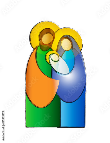 Christmas nativity simple color vector illustration - Holy family Mary Joseph and baby Jesus