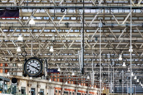 Hanging clock at Waterloo station in London