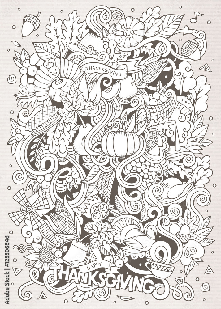 Cartoon vector hand-drawn Doodle Thanksgiving. Sketchy design Cartoon vector hand-drawn Doodle Thanksgiving. Sketchy design