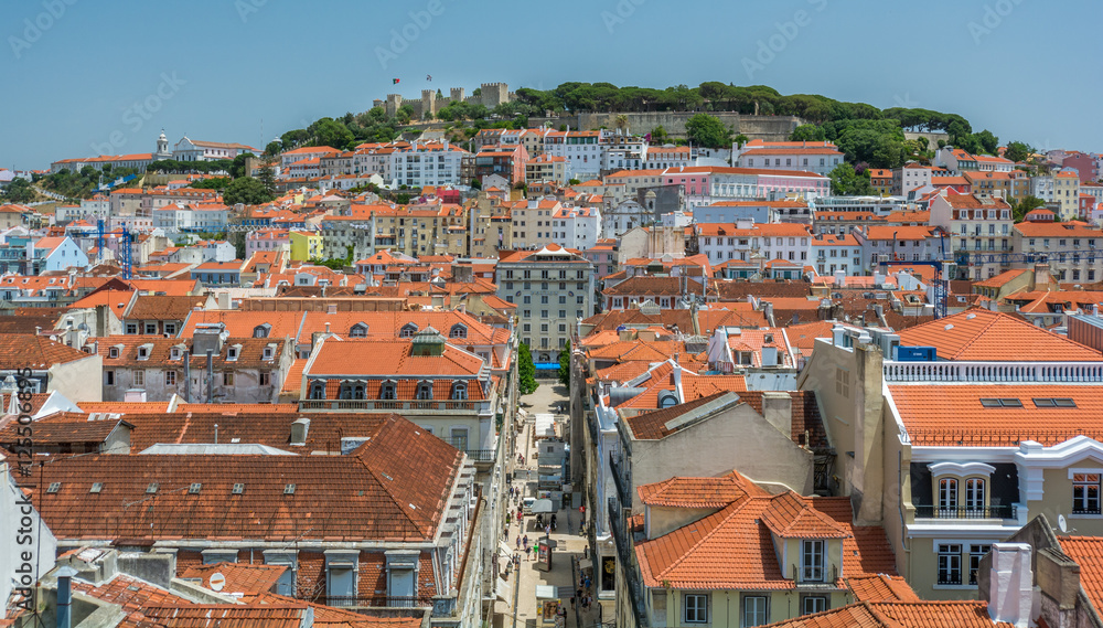 Panoramic view from Elevador de Santa Justa, Lisbon, Portugal
