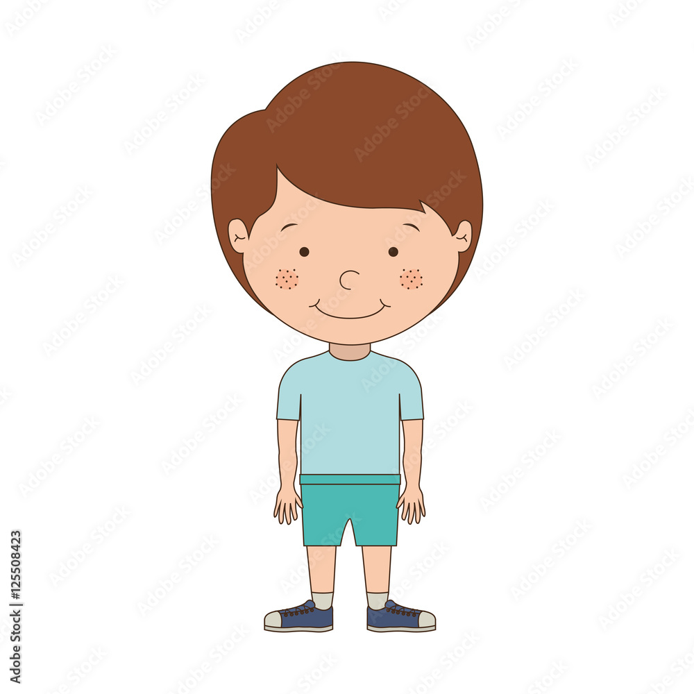 cartoon little boy smiling wearing t-shirt and shorts over white background. vector illustration cartoon little boy smiling wearing t-shirt and shorts over white background. vector illustration