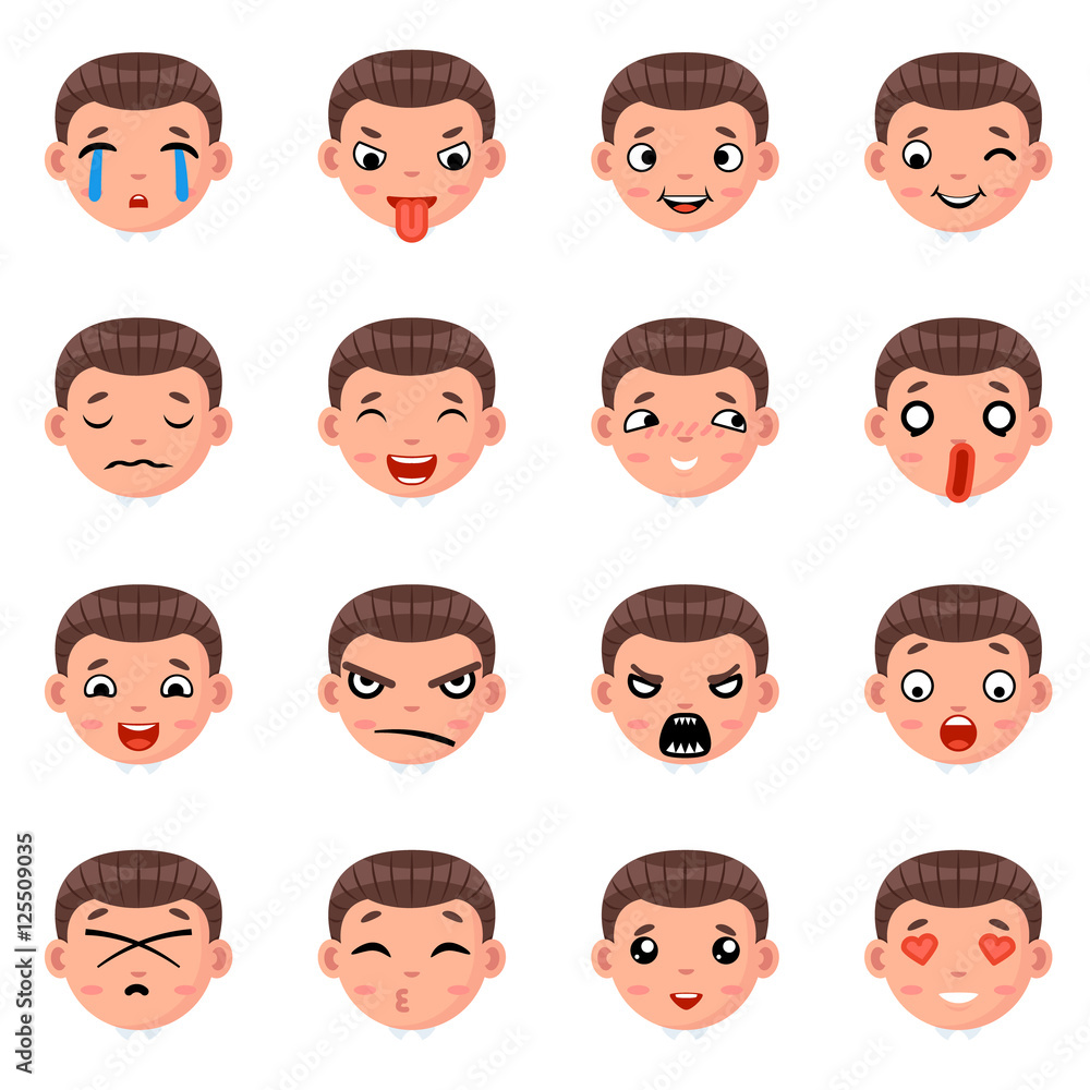 Male Boy Avatar Smile Emoticon Icons Set Isolated Cartoon Design Vector Illustration Male Boy Avatar Smile Emoticon Icons Set Isolated Cartoon Design Vector Illustration