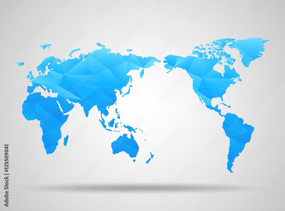 Fototapeta premium World map. Low poly design. Blue origami planet. Vector illustration