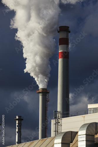 white danger smoke from coal power plant chimney