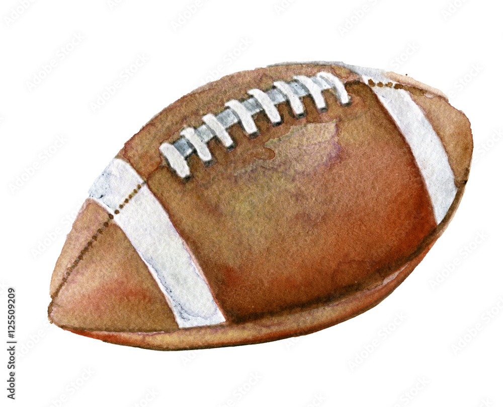 watercolor sketch of american football ball on white background Stock