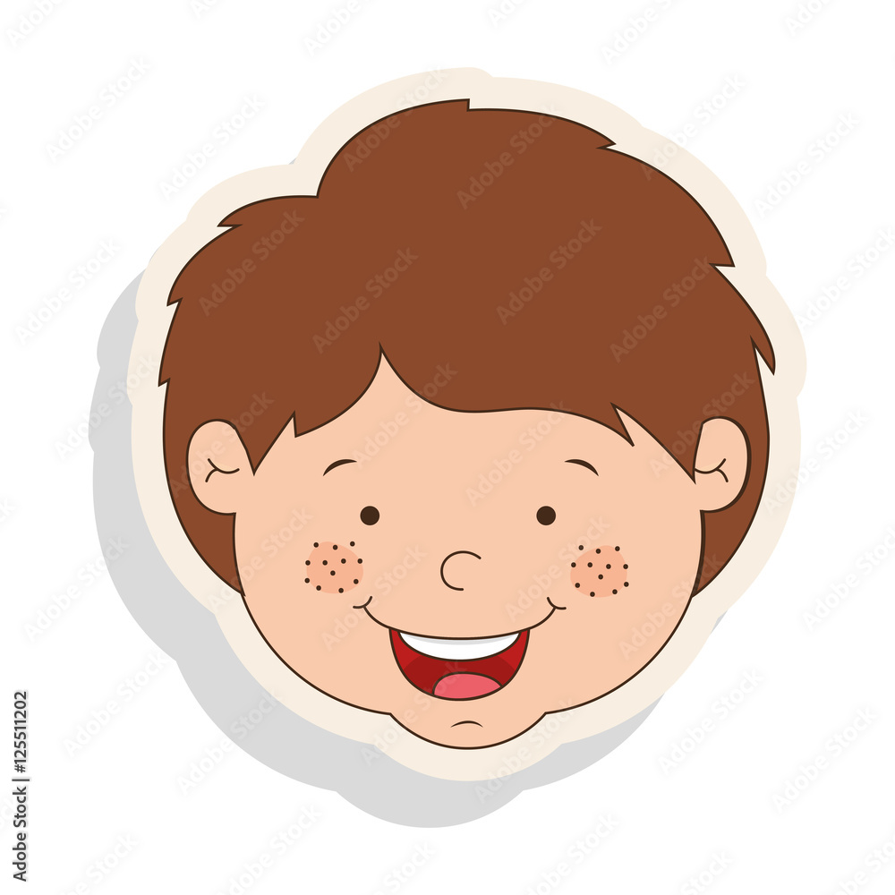 little cute boy face smiling over white background. vector illustration