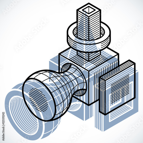 Abstract trigonometric construction, vector dimensional design t