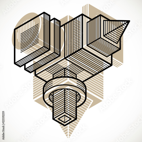 Abstract trigonometric construction, vector dimensional design t