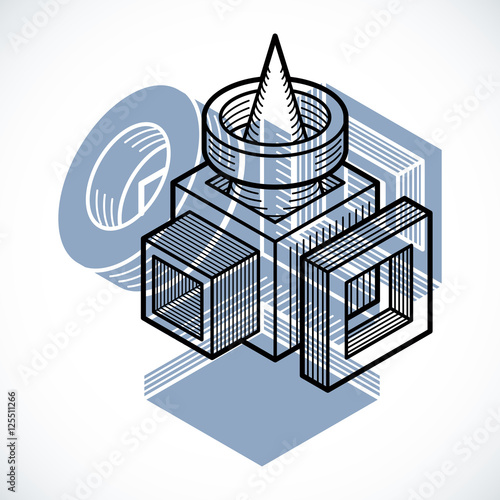 Abstract trigonometric construction, vector dimensional design t
