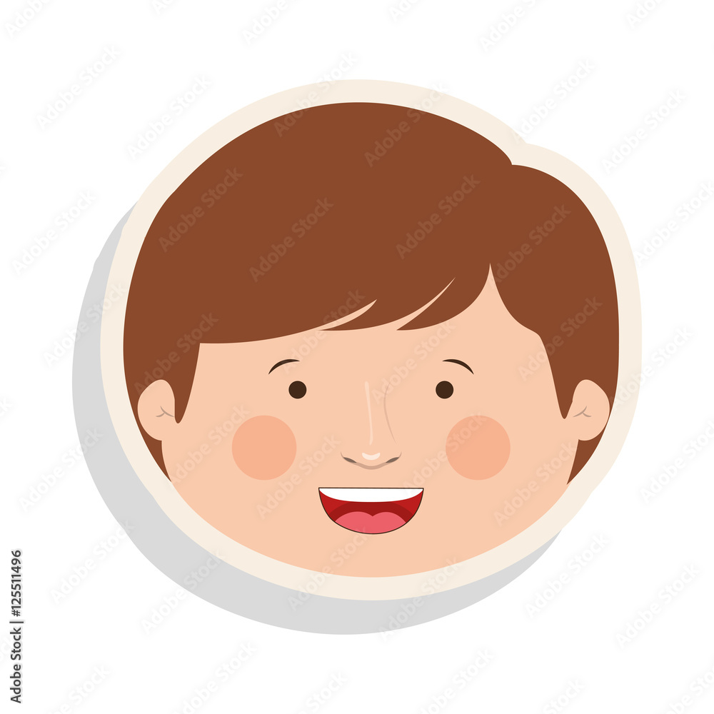 little cute boy face smiling over white background. vector illustration