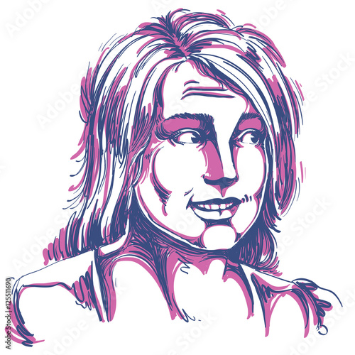 Artistic vector hand-drawn image, blameworthy young woman. Black
