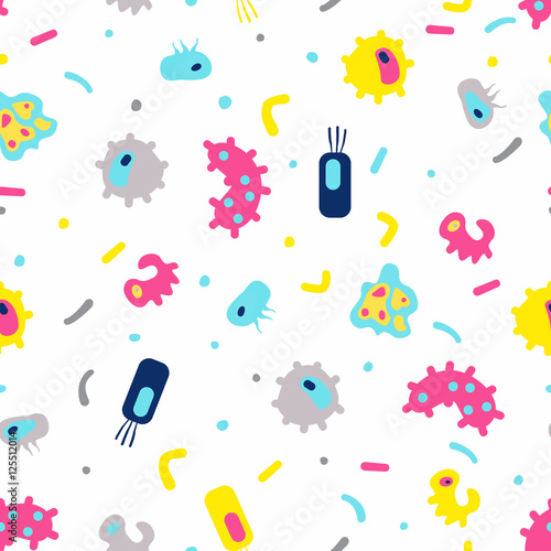 Seamless pattern of bacteria, virus, cells, germs