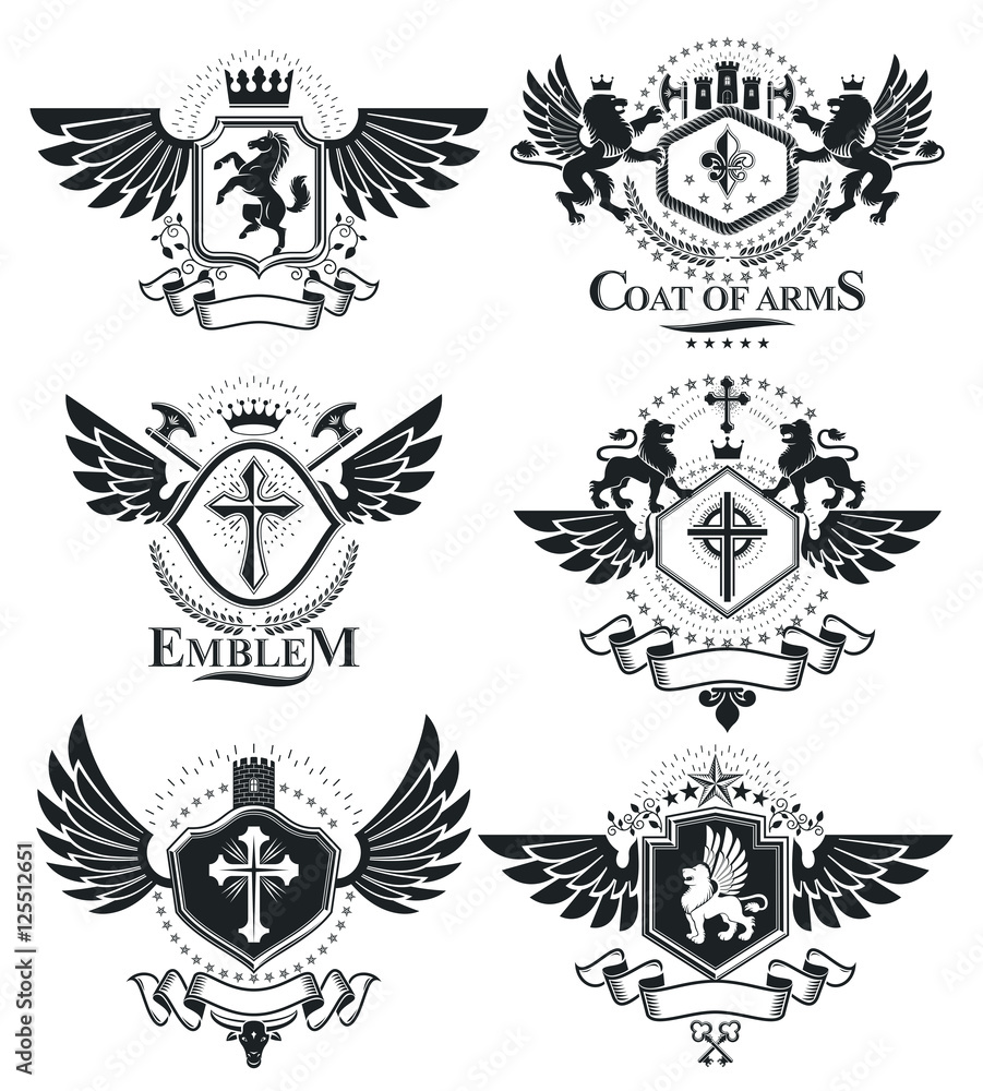 Heraldic Coat of Arms decorative emblems isolated vector illustr